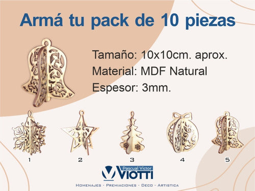 Adorno Navideño Fibrofacil Figura Pack De 10 U. Calado Doble 1