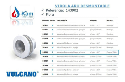 Virola Piscina Pileta De Fibra Aro Desmontable 1 1/2 Vulcano 2