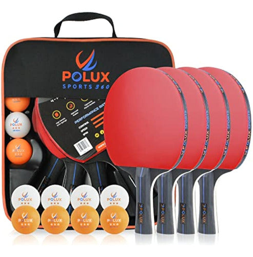 Polux Juego De 4 Palas De Ping Pong, 8 Pelotas Y 1 Funda 0