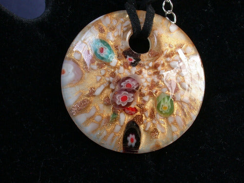 Luli Cadena Soga Medalla Colgante Cristal Murano Milefiori 5