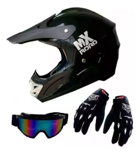 Mx Road Casco Enduro H5 + Guantes + Antiparras Hawk Fas Motos 0