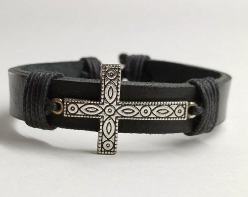 Leather Bracelet with Steel Casting Cross - Mayma Queens Bijou 5