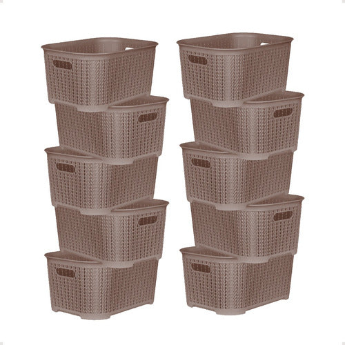 Set of 10 Large Rattan-like Plastic Organizing Boxes 53x33x29 12