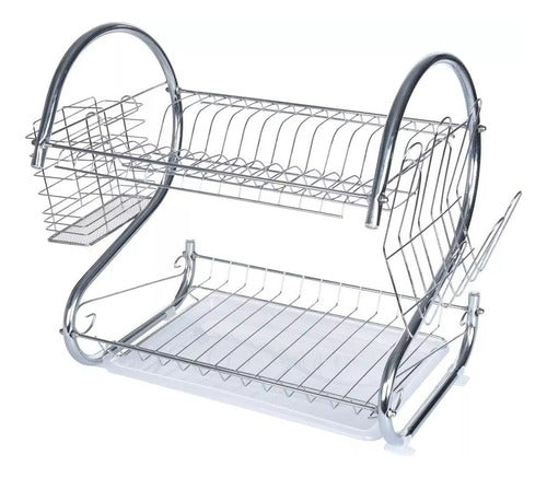 Oryx Double Tier Chrome Dish Drainer with Tray 3