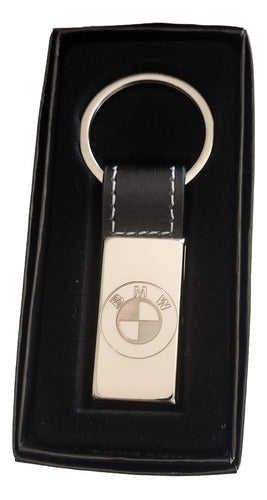 BMW Keychain Black Faux Leather Strap Engraved Name 0