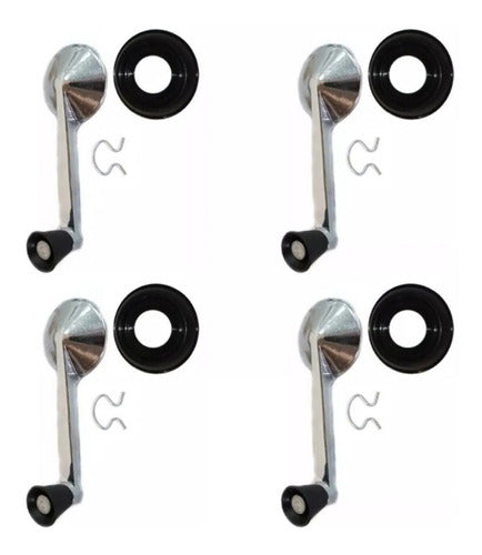 Fiat Metal Window Crank Handle + Rosette Set for Fiat 128 - 4 Units 0