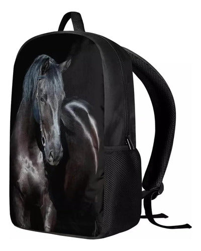 Mochila Para Niños Y Niñas Con Estampado Caballo Negro 3