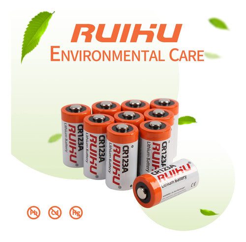 Ruihu CR123A Lithium Battery, 10 Pack 3V 1500mAh 1