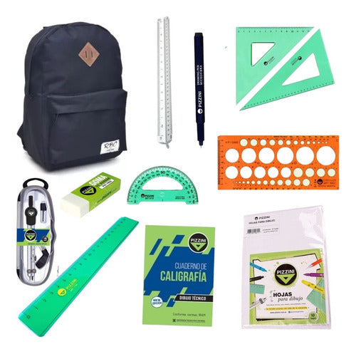 Pizzini Complete Technical Drawing Kit with Backpack Gift 0