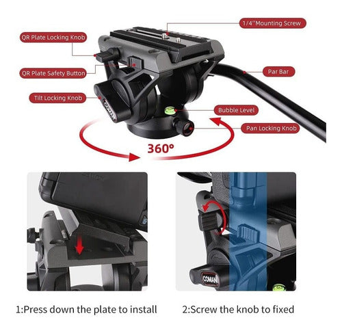 Famall Monopod Con Pies, Coman Professional Video Camera Mo 2