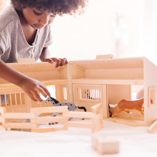 Establo De Madera Plegable Con 11 Piezas Para Niños 1