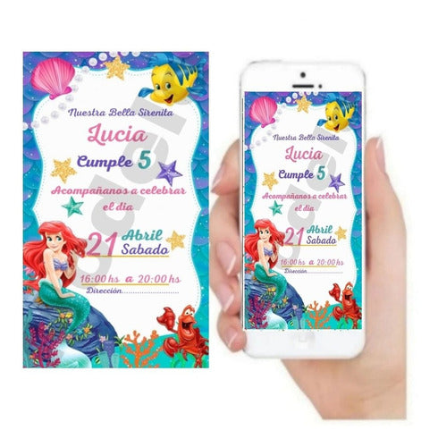 Design Flower Customized Digital Birthday Invitations - Little Mermaid Theme 1