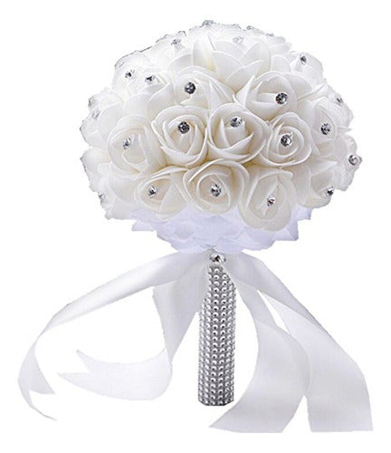 Boda Ramo Novia Dama Flor Artificial Flor Rosa Ramo Blanco N 1