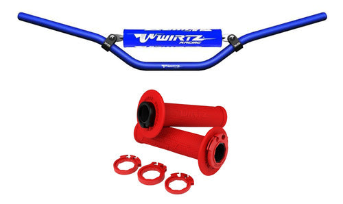 WIRTZ X6 22mm Low Blue Handlebar + Red Lock-on Grips 0