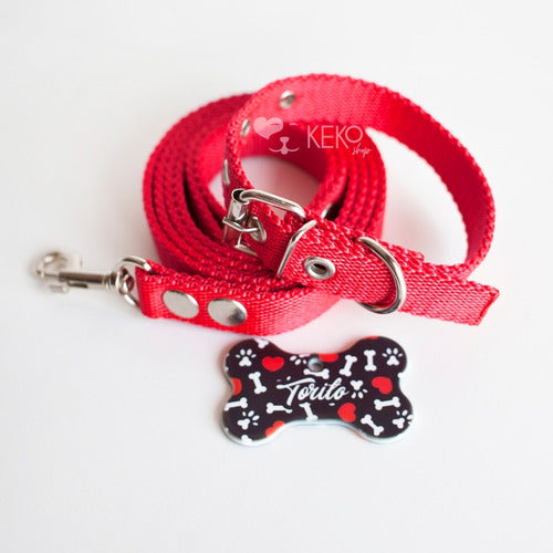 Combo Correa + Collar + Chapita Personalizada Perro Talle S 1