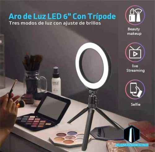 Aro Luz Led Con Tripode Selfie Anillo 15 Cm Soporte Celular 1