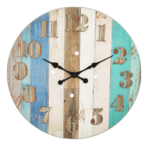 Creative Co-Op DA5834 Ronda Madera Apenado Rayas Reloj 0