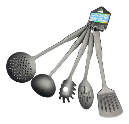 Set X  5  Utencilios Nylon Espatula Cucharon Ceramica Teflon 0