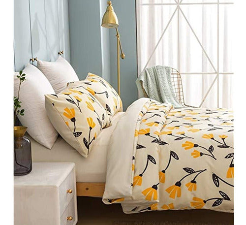 Dada Bedding Yellow Fleur Floral Juego De Funda Nórdica - Go 2