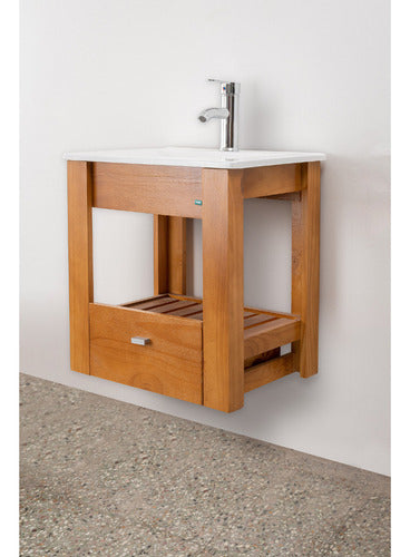 Rustic Wooden Wall Hung Vanity with 50cm Sink and Mirror 5