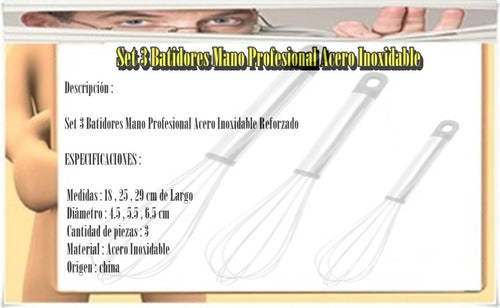 Professional 3-Piece Stainless Steel Hand Whisk Set 1