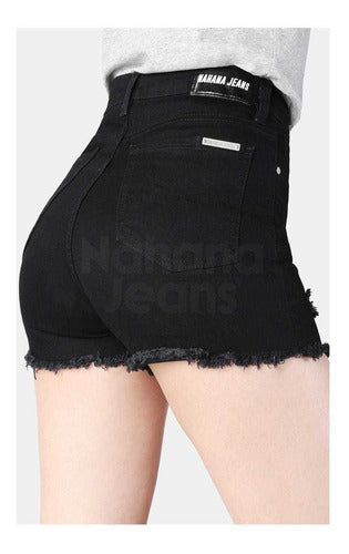 Nahana Short Jean Nahana Negro Elastizado Con Roturas Talle 46 2