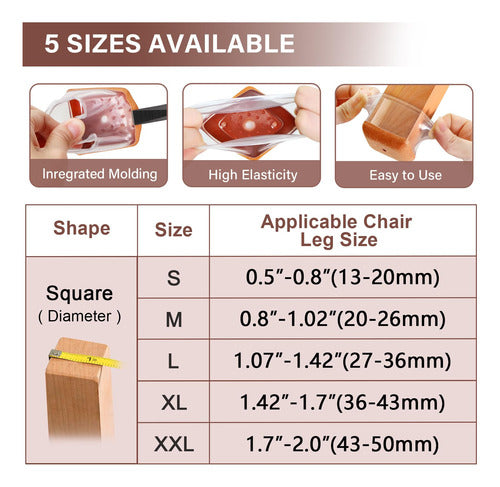 32 Chair Leg Floor Protectors Square M Size 20-26mm 3