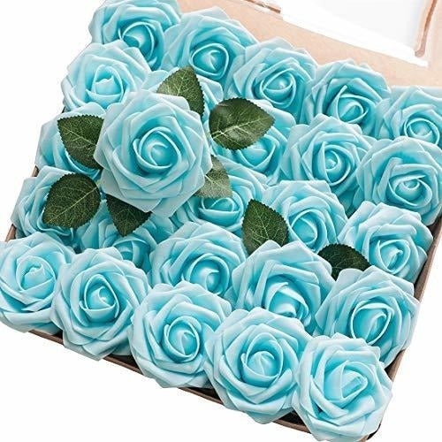 Floroom Aqua Artificial Roses with Stems - 25 Pack, 7.6cm 0