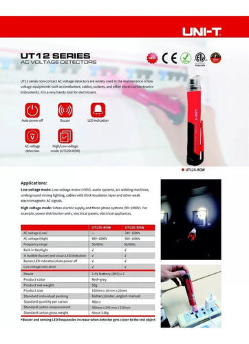 UNI-T Dual Inductive Voltage Detector UT12S 1000V LED 3