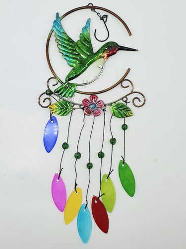 Móvil Colibrí Con Hojitas De Colores. Metal Y Vidrio. 1