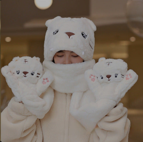 Kawai 3-in-1 Scarf with Hood and Gloves 1