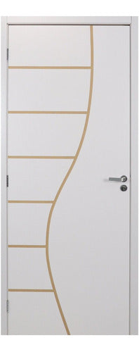 Kit Porta De Madeira Decorada 215x64cm Com Batente De Mdf Wt 2