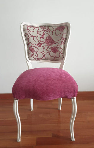 Silla Antigua Vintage Estilo Francés Luis Xv Rosa Blanco 0