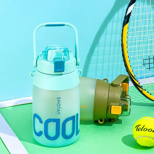 Sports Water Bottle Tritan Plastic with Button and Strap 1.4L 6