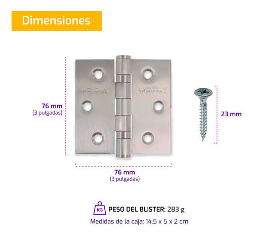 Bisagra Munición Tipo Libro X10uni Reforzada 76x76mm Acero 4