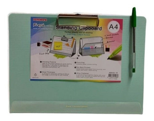 Tabla Aprieta Papel Horizontal A4 Verde Pastel X3  Databank! 0