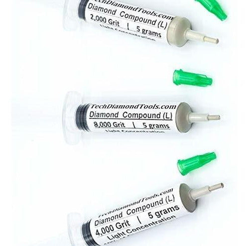 TechDiamondTools Diamond Polishing Paste Set of 3 Syringes x 5 Grams (L), Polishing Lapping Compound, Sizes 2000 4000 8000 Grit, Mesh - with Light(10%) Concentration of Diamond Powders 0