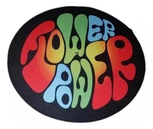 Flower Power Black Background Slipmat Latex Turntable Mat 0