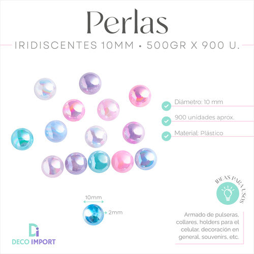 Deco Import Cuentas 10mm Perlas Iridiscentes X Bolson 500gr 900 U 1