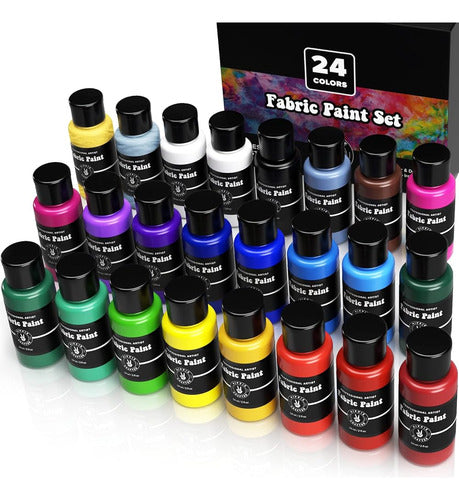 Hippie Crafter Permanent Fabric Paint for Clothing 24 Color Bulk Kit 0