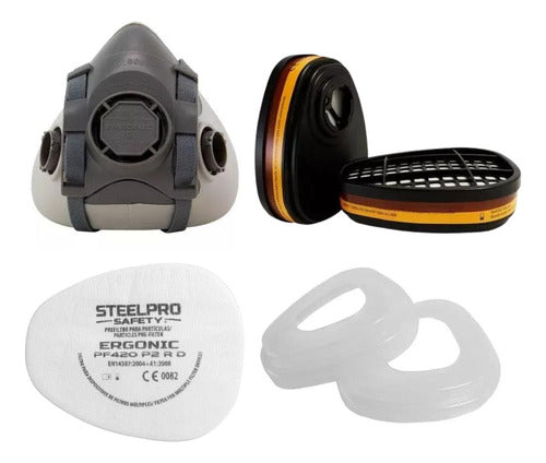 Steelpro Ergonic Half Mask 100s + Pair of F500VG Filters A1 0