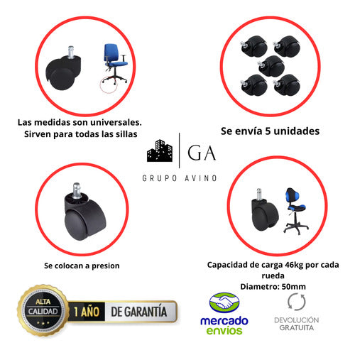 Rexx Ruedas Giratorias Para Silla Oficina X5 1