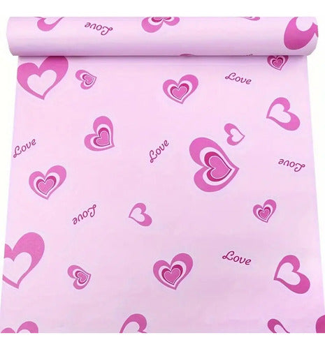 10 Papel Adhesivo Empapelar Pared Rosa Corazon Love 45cmx1mt 3