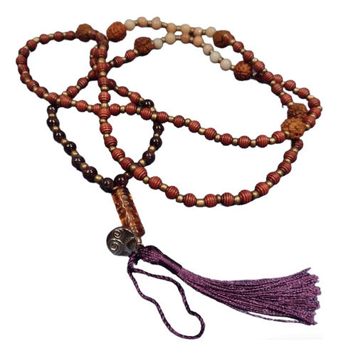 LeHaim Japa Mala 108 Beads, Rudraksha Seeds, Rhodonite Garnet 0