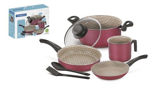 Tramontina Kirkor Cookware Set - Sarten Cacerola 7Pz. Paris Rojo 0