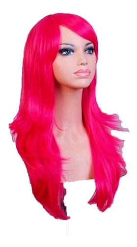 Peluca Rosa Fluo Fucsia Simil Natural Cosplay Drag 65cm 0