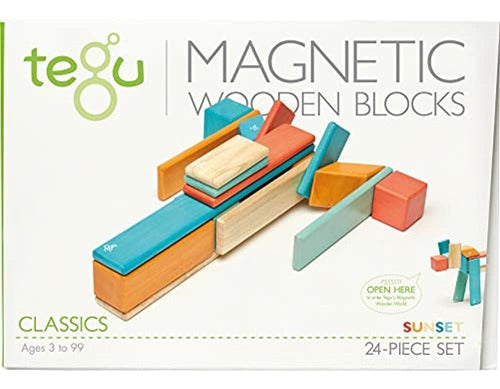 Tegu Wooden Magnetic Blocks Set - 24 Pieces Sunset 0