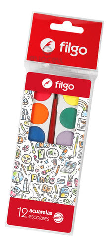 Filgo Acuarelas Escolares 12 Colores 0