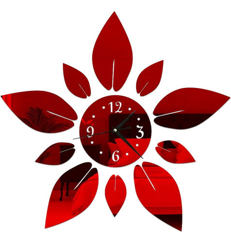 Haodeni Modern Floral Digital 3D Large Mirror Wall Clock Stickers 0