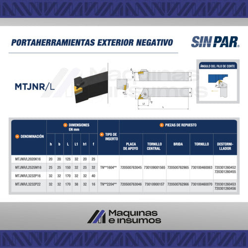 SINPAR Portainserto Mtjnr2020 K16 + Korloy Inserto Tnmg 1604 1